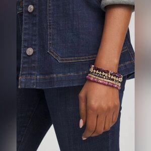CHICO’S PURPLE STRETCH STACKABLE SET OF 5 BEADED BRACELETS NWT